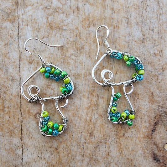 Handmade Silver-Plated Mushroom Earrings with Green Accents