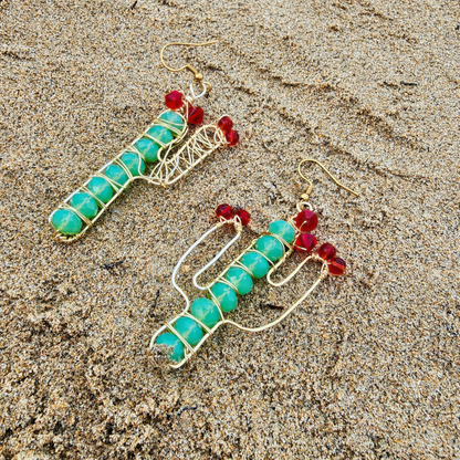 Cactus Wire Earrings with Czech Crystals