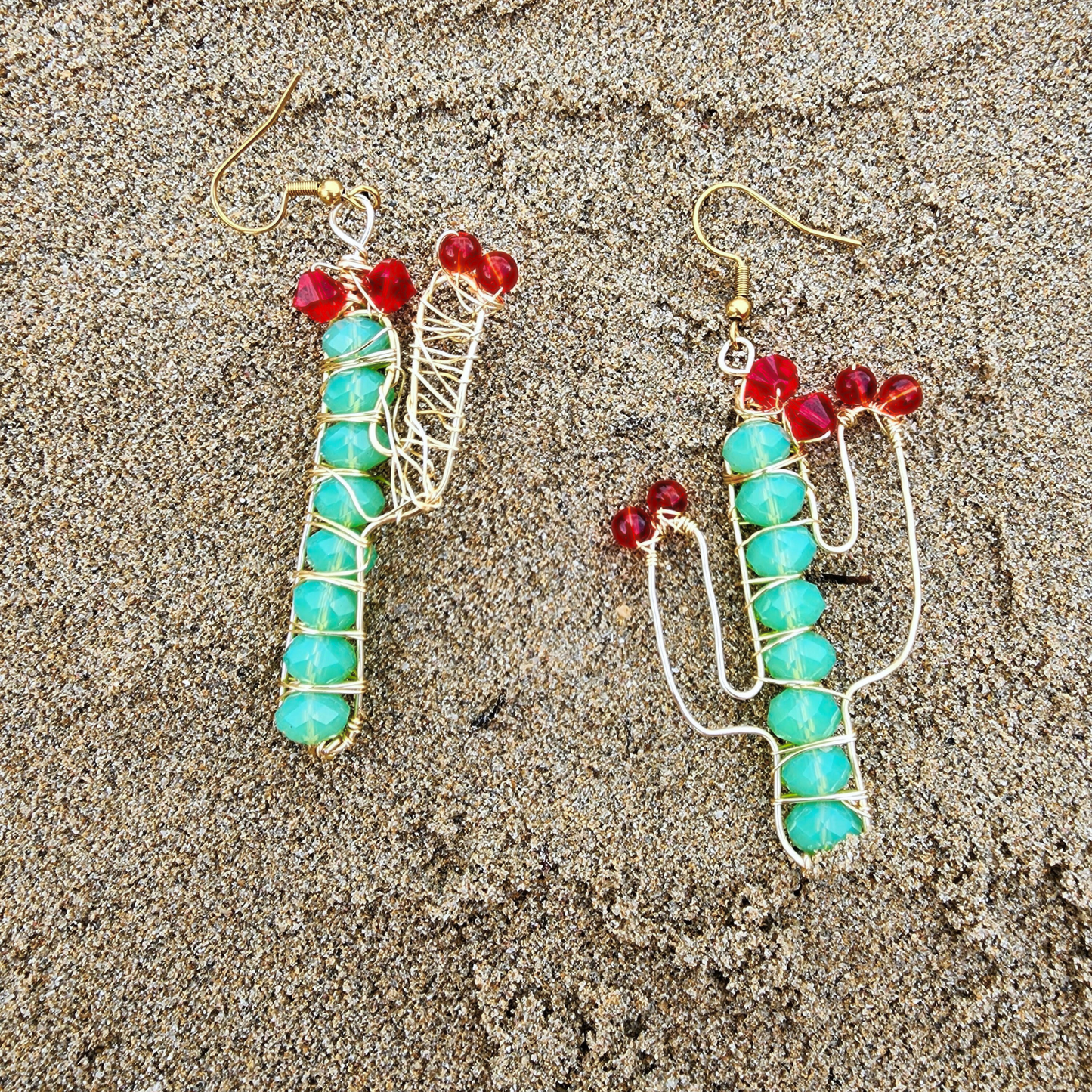 Cactus Wire Earrings with Czech Crystals