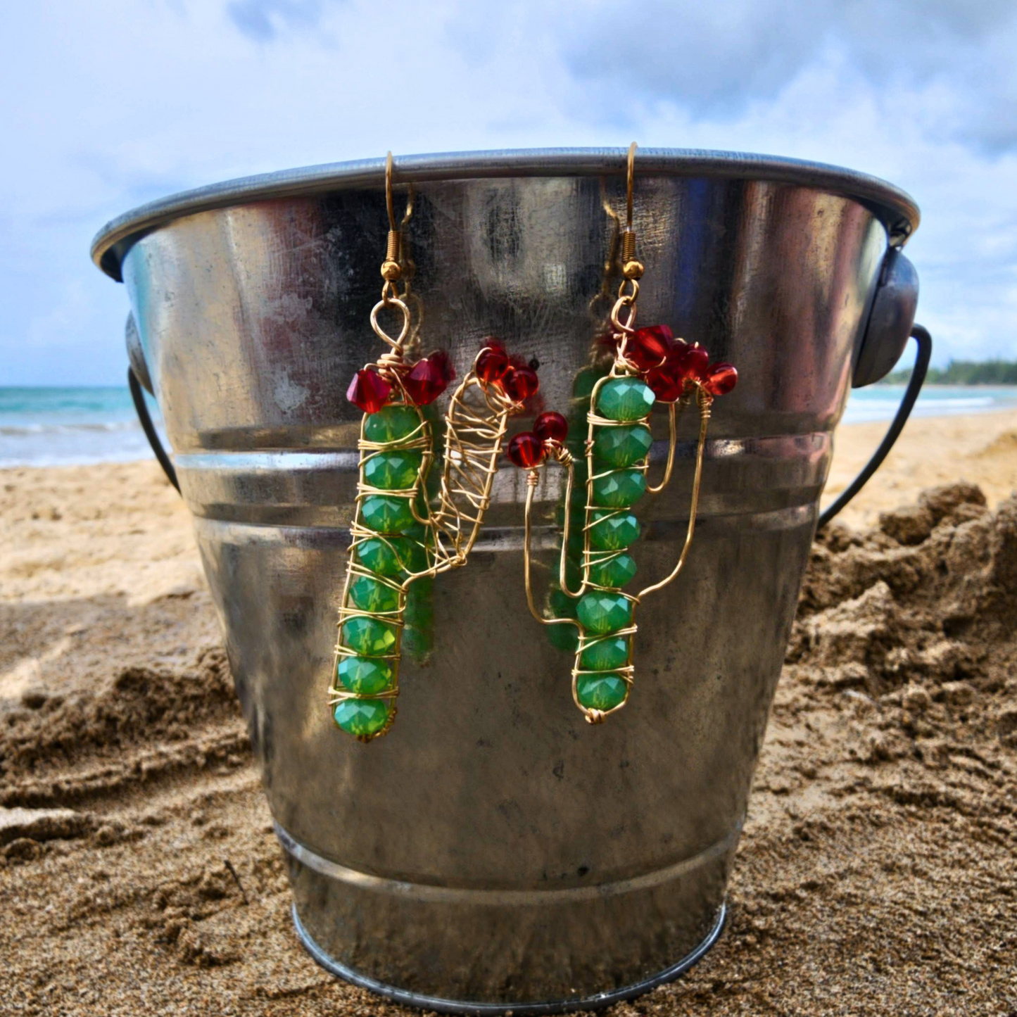 Cactus Wire Earrings with Czech Crystals