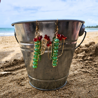 Cactus Wire Earrings with Czech Crystals