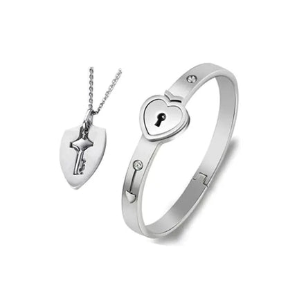 Stainless Steel Love Heart Lock Bangle Bracelet