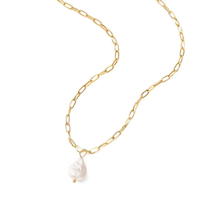 Rectangle Link Chain Pearl Necklace