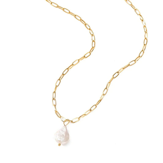 Rectangle Link Chain Pearl Necklace