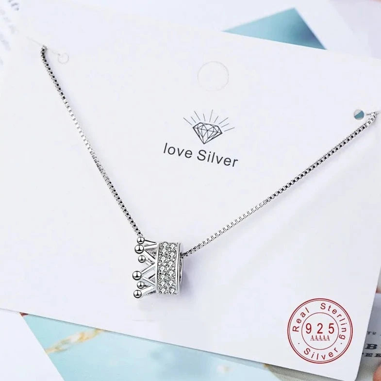 Princess Crown CZ Pendant Necklace: Unique Fine Jewelry for Women