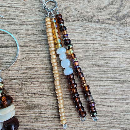 Asymmetrical Stainless Steel Dangle Earrings with Earthy Crystals and Genuine Tiger's Eye