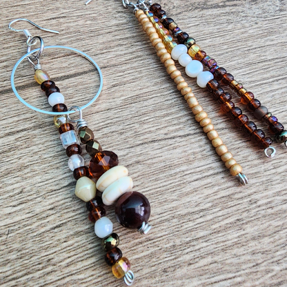 Asymmetrical Stainless Steel Dangle Earrings with Earthy Crystals and Genuine Tiger's Eye