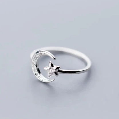 Sterling Silver Moon Star Ring