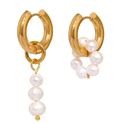 Elegant Asymmetrical Pearl and Metal Earrings