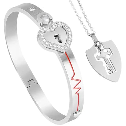 Stainless Steel Love Heart Lock Bangle Bracelet