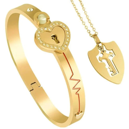 Stainless Steel Love Heart Lock Bangle Bracelet