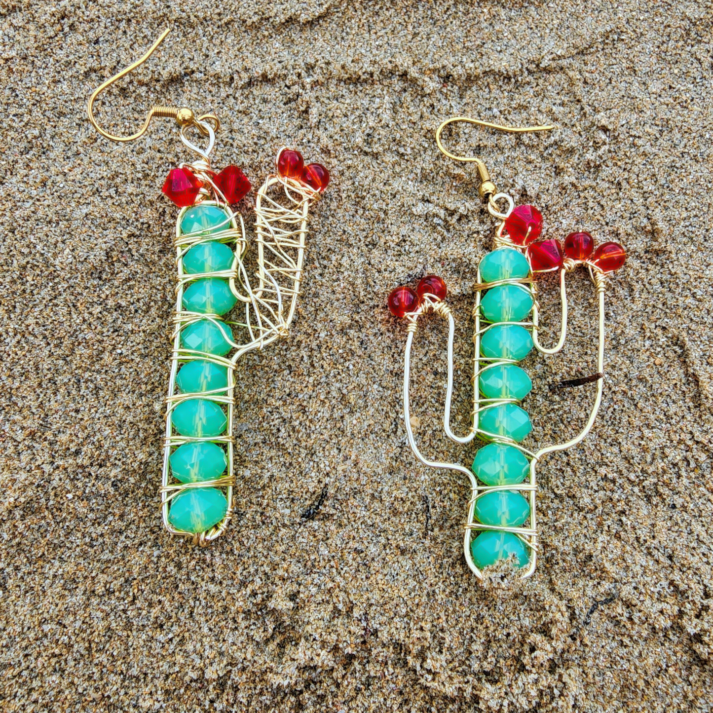 Cactus Wire Earrings with Czech Crystals