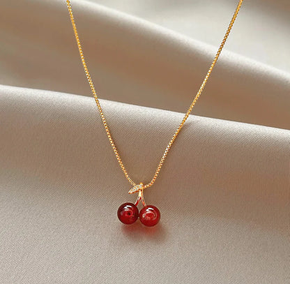 necklace, trendy jewelry, handcrafted jewelry, copper, gold-plated, geometric shapes, luxury jewelry, cherry jewelry, fruits jewelry, cherry pendant