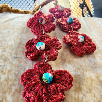 Crimson Bloom Crochet Earrings