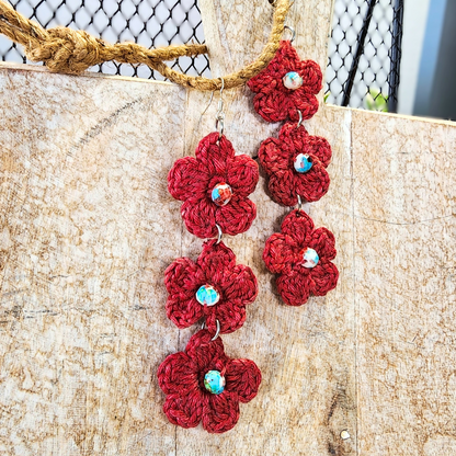 Crimson Bloom Crochet Earrings