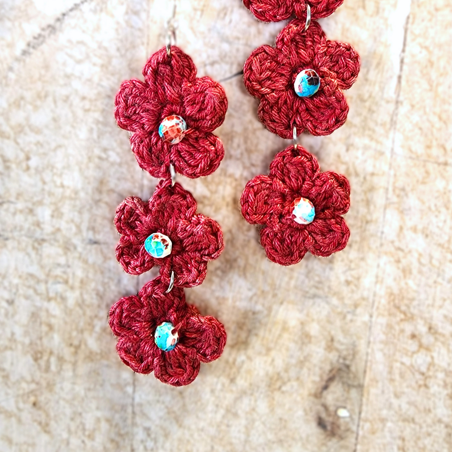 Crimson Bloom Crochet Earrings