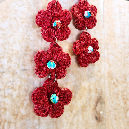 Crimson Bloom Crochet Earrings