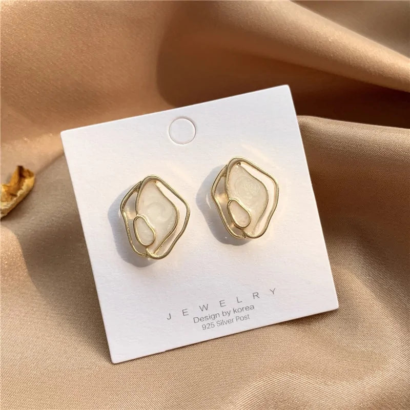 Geometric Irregular Shell Stud Earrings - Elegant Women's Fashion