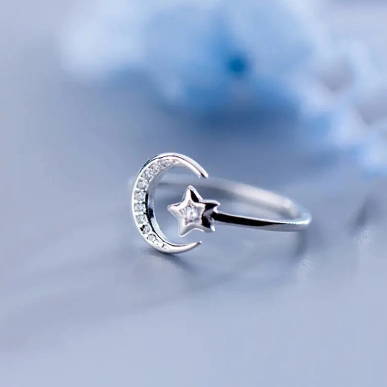 Sterling Silver Moon Star Ring