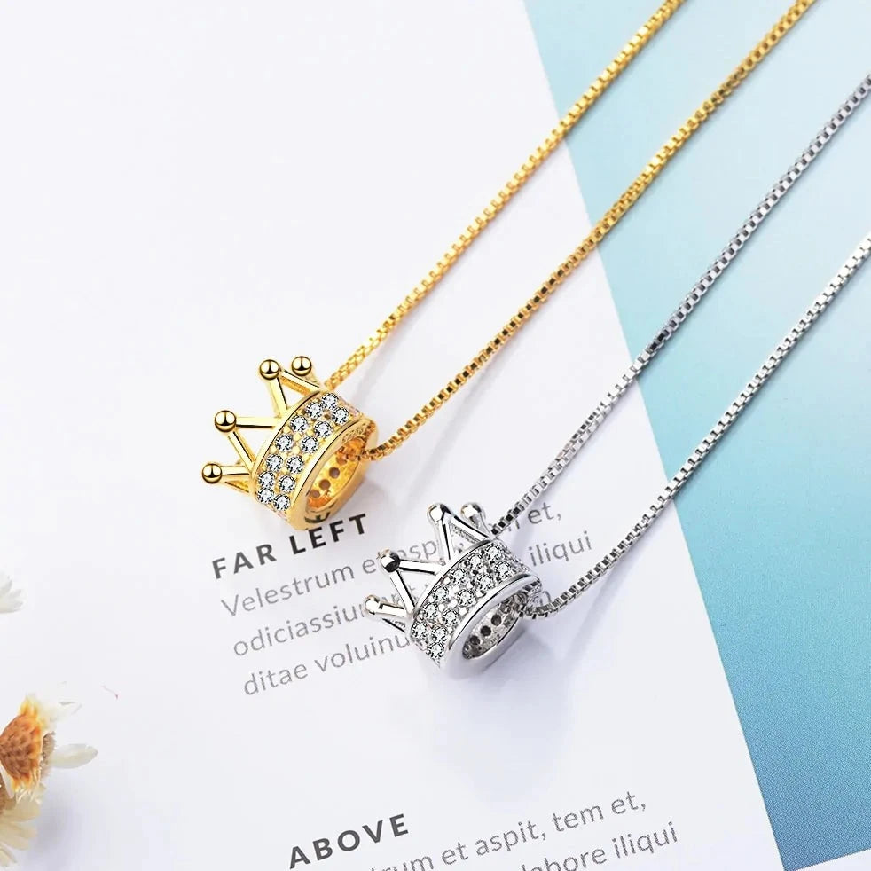 Princess Crown CZ Pendant Necklace: Unique Fine Jewelry for Women