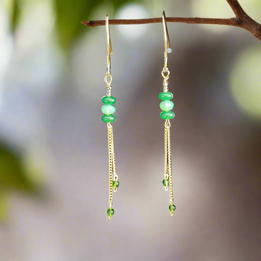 Elegant Green Jade and Crystal Dangle Earrings