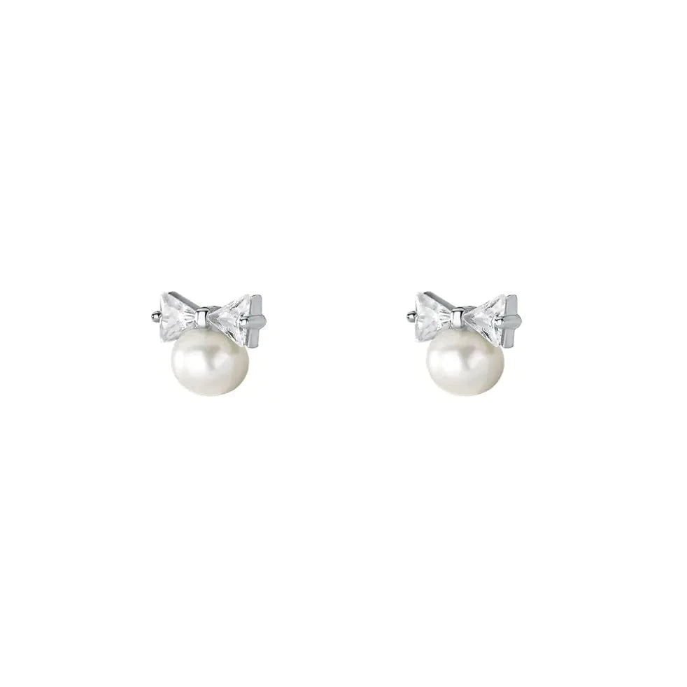 Pearl Bow Sweet Stud Earrings