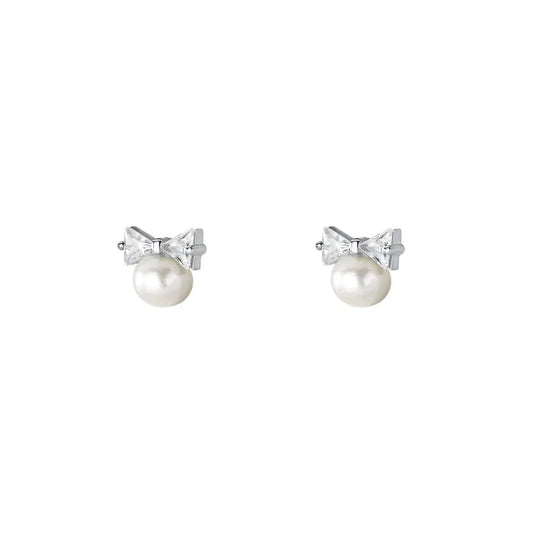 Pearl Bow Sweet Stud Earrings