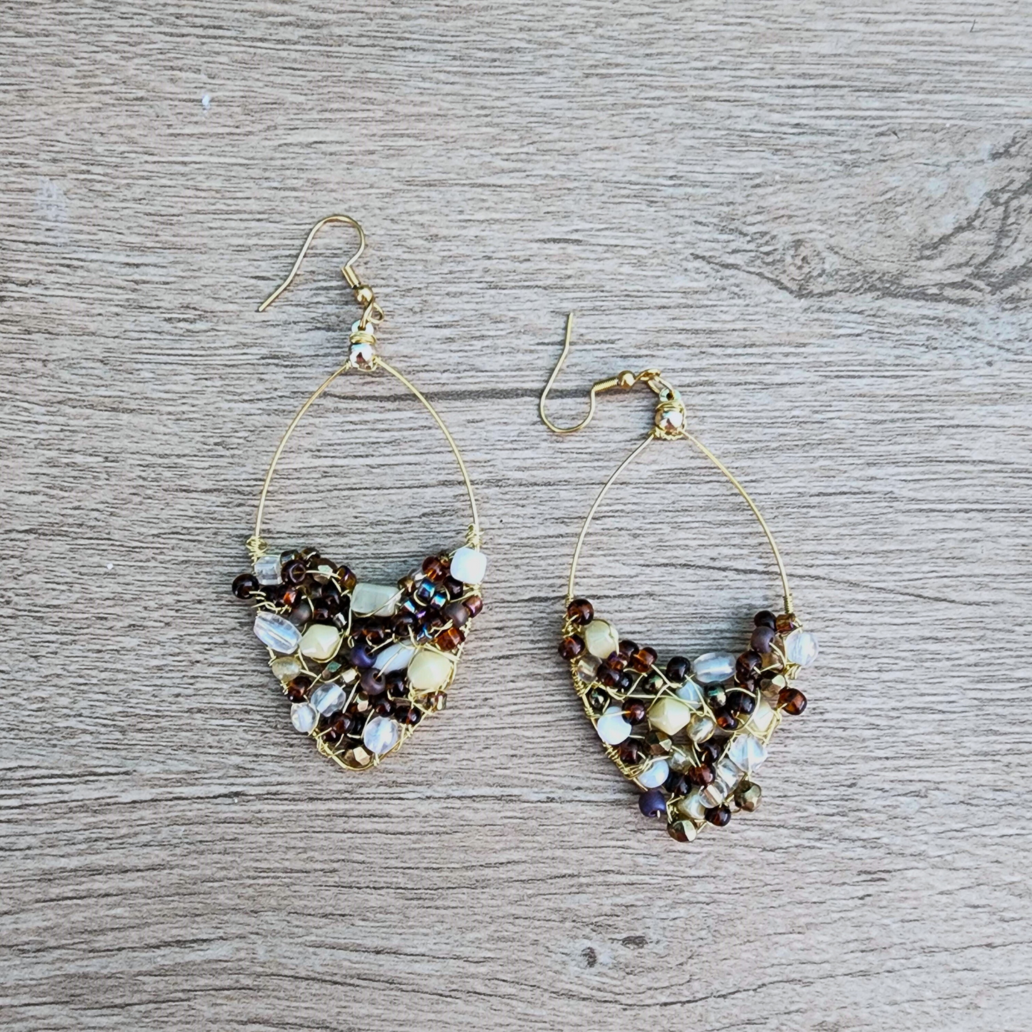 Gold-Plated Teardrop Crystal Wire-Wrapped Earrings