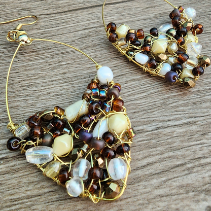 Gold-Plated Teardrop Crystal Wire-Wrapped Earrings