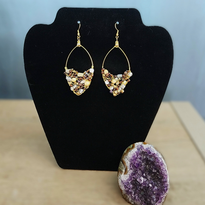 Gold-Plated Teardrop Crystal Wire-Wrapped Earrings