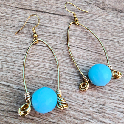 Golden Arc Larimar Stone Earrings