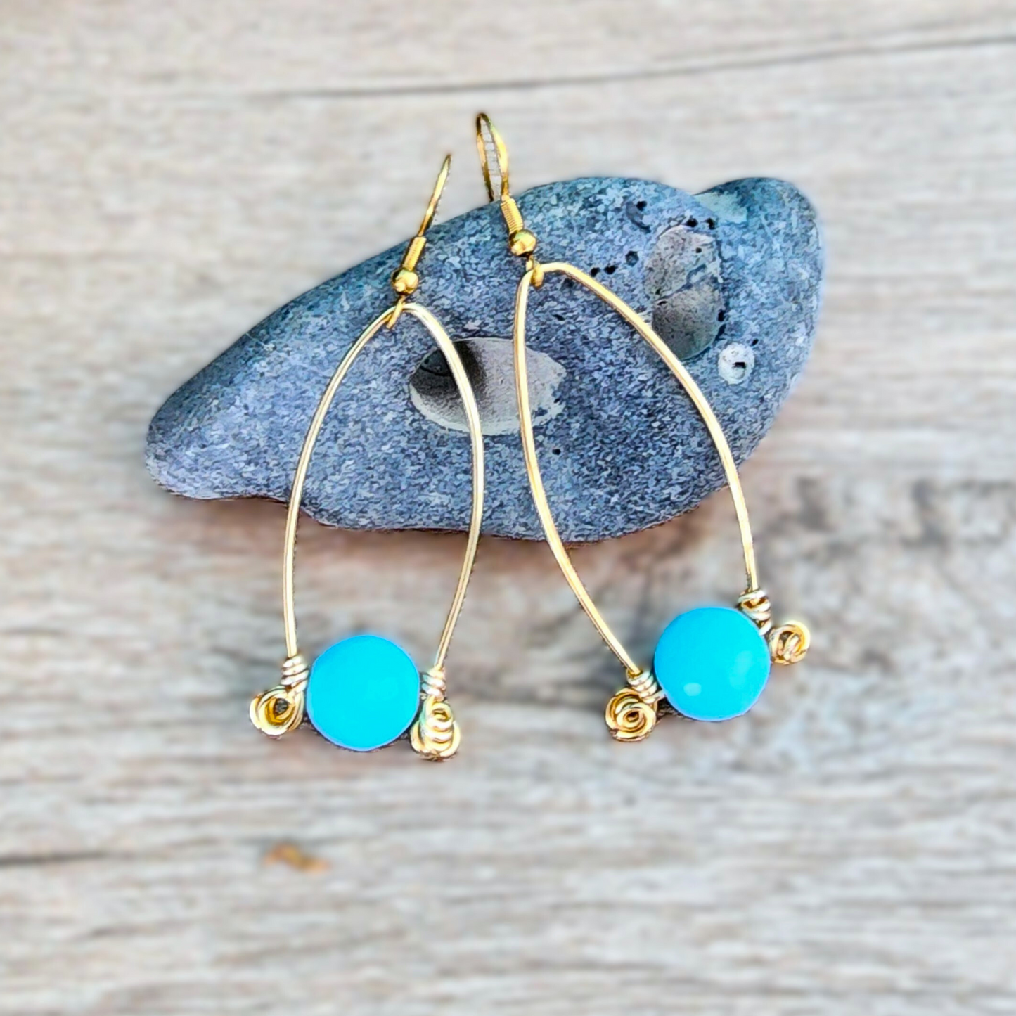 Golden Arc Larimar Stone Earrings