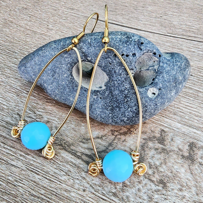 Golden Arc Larimar Stone Earrings