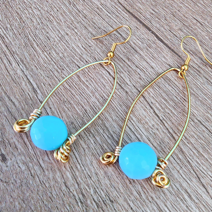 Golden Arc Larimar Stone Earrings