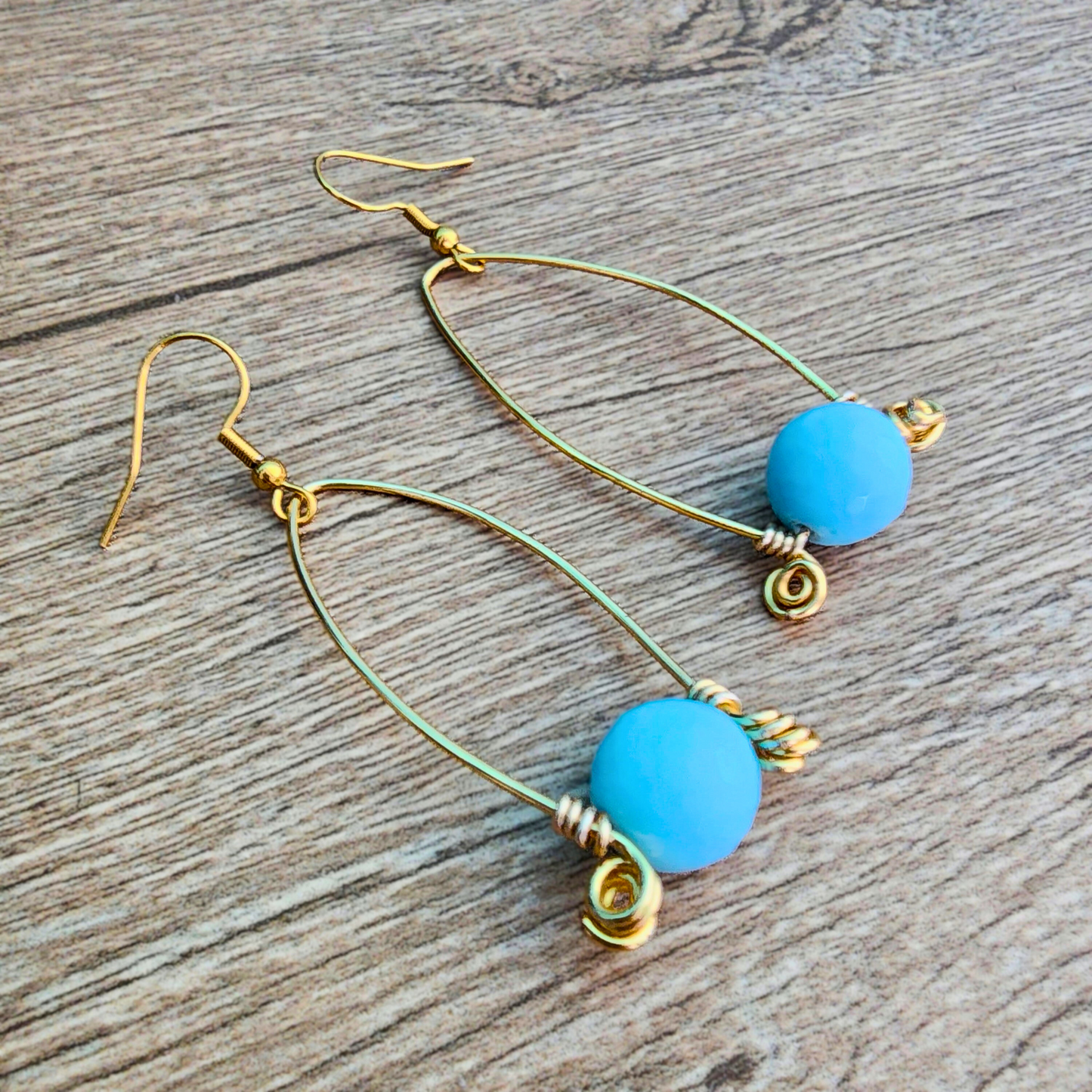 Golden Arc Larimar Stone Earrings