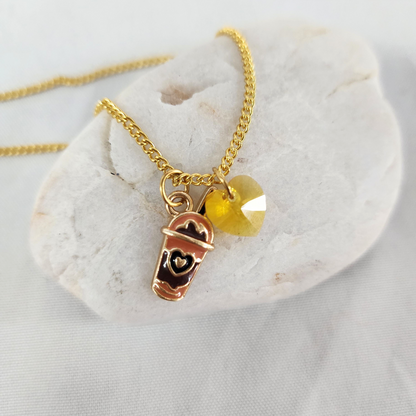 necklace, trendy jewelry, handcrafted jewelry, handmade, copper, gold-plated, geometric shapes, artisan jewelry, luxury jewelry, pendants, coffee charms, stainless steel chain
