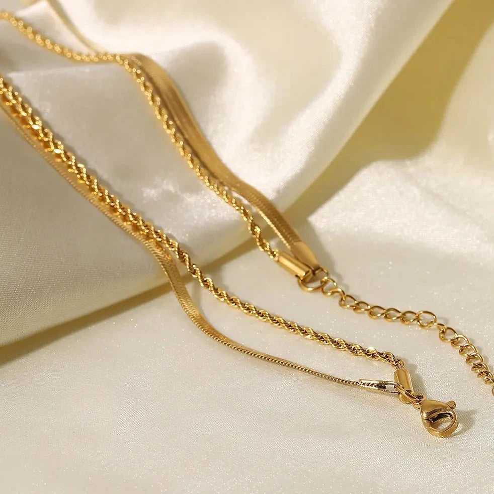 18K Gold Plated Flat Snake Chain Layer Necklace