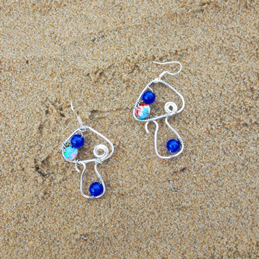 Handmade Silver-Plated Mushroom Earrings with Blue Agate