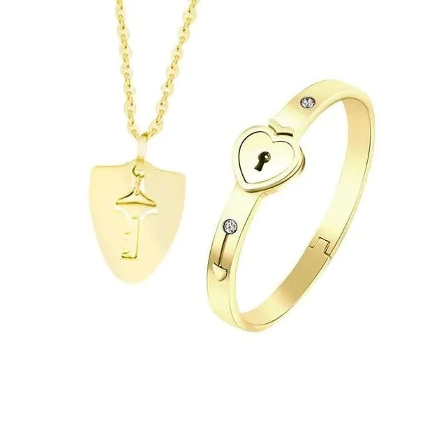 Stainless Steel Love Heart Lock Bangle Bracelet