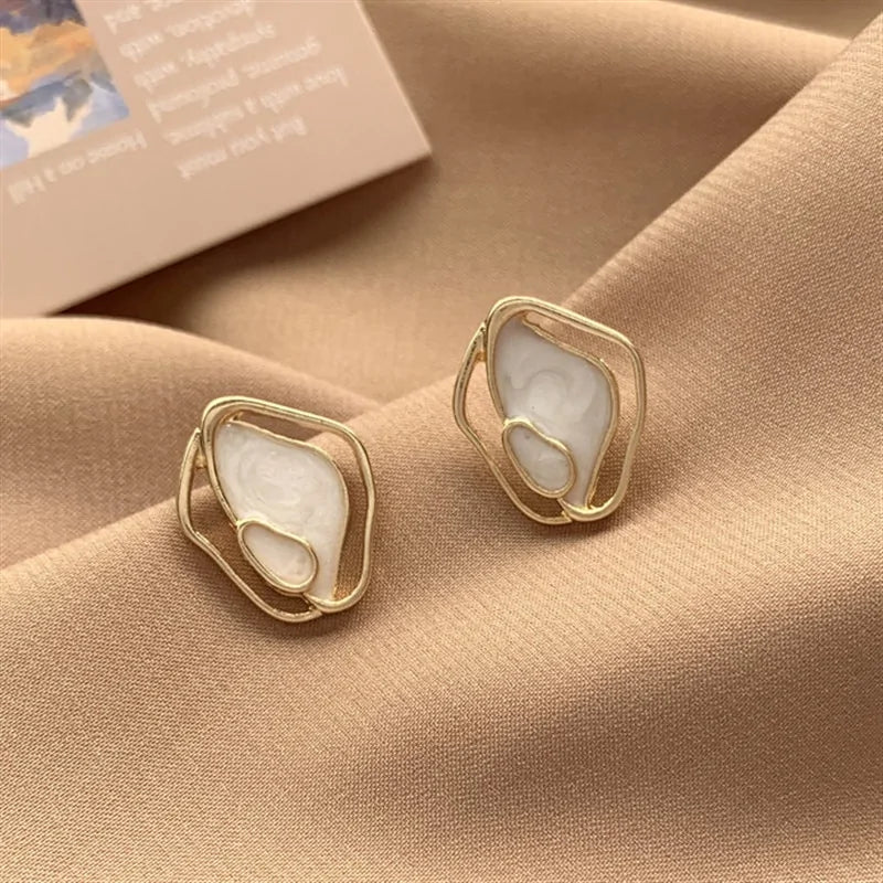 Geometric Irregular Shell Stud Earrings - Elegant Women's Fashion