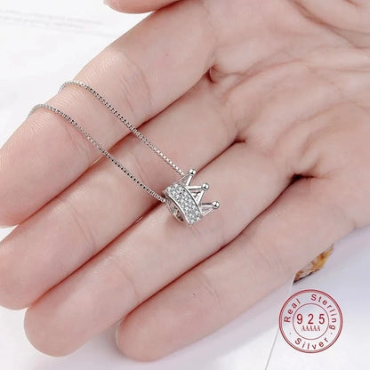 Princess Crown CZ Pendant Necklace: Unique Fine Jewelry for Women