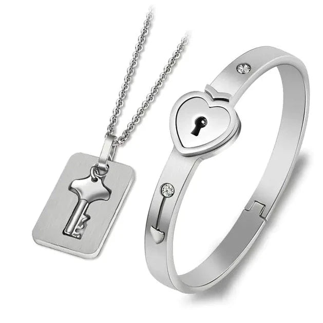 Stainless Steel Love Heart Lock Bangle Bracelet