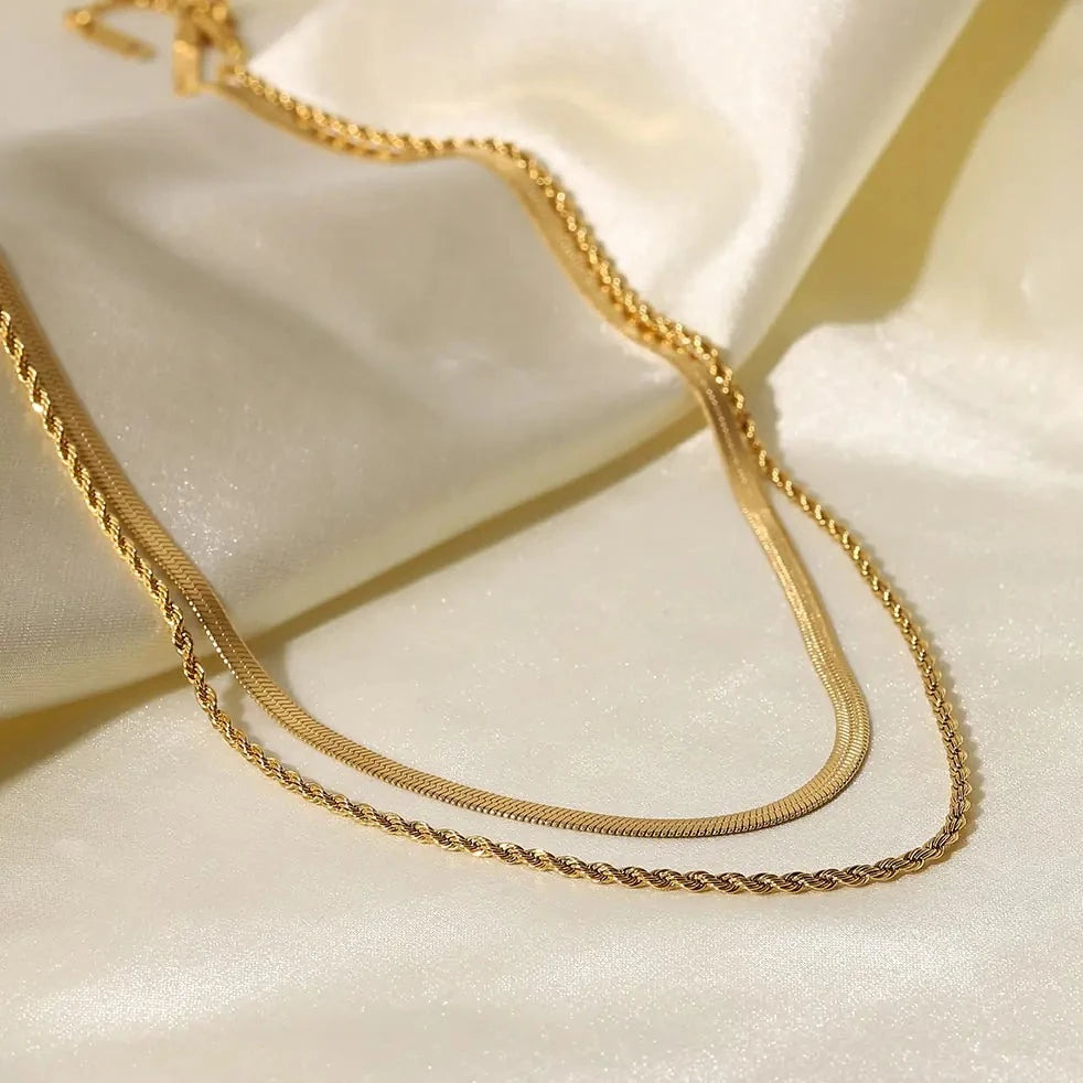 18K Gold Plated Flat Snake Chain Layer Necklace