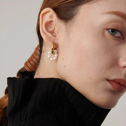Elegant Asymmetrical Pearl and Metal Earrings