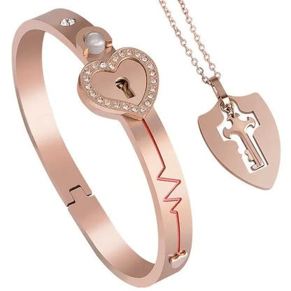 Stainless Steel Love Heart Lock Bangle Bracelet