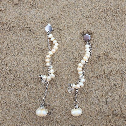 Spiral Freshwater Pearl Earrings with Crystal