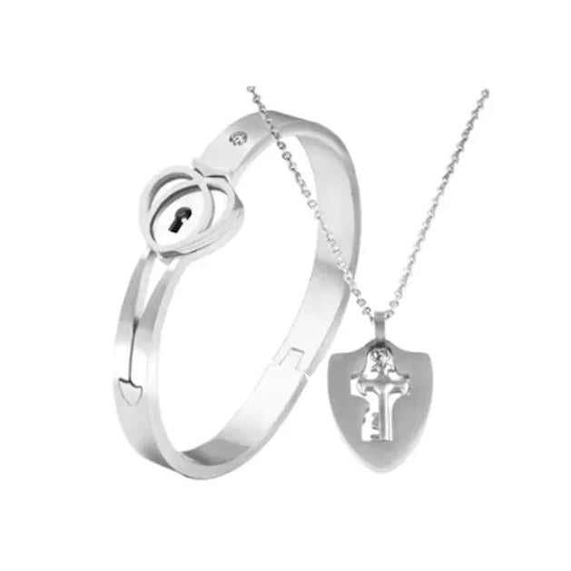 Stainless Steel Love Heart Lock Bangle Bracelet