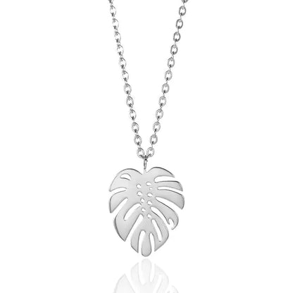 necklace, trendy jewelry, stainless steel, gold-plated, monstera leave, necklace pendant, luxury jewelry, waterproof

