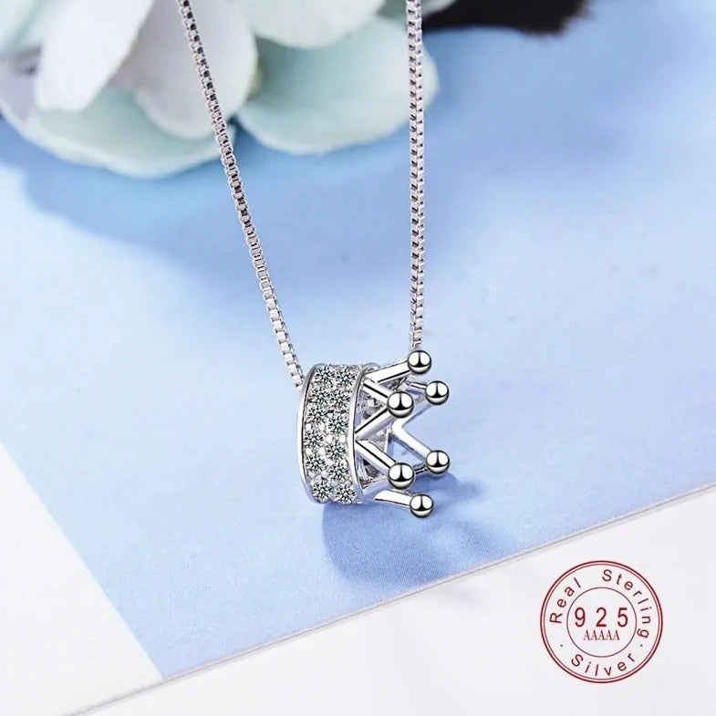 Princess Crown CZ Pendant Necklace: Unique Fine Jewelry for Women