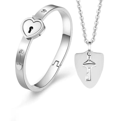 Stainless Steel Love Heart Lock Bangle Bracelet